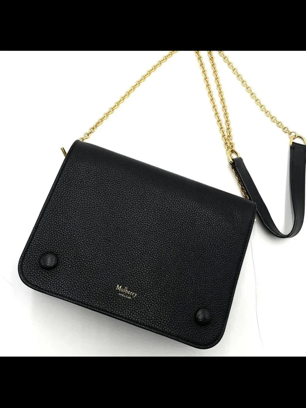 Mulberry Black Pebbled Leather Shoulder Bag with Gold Chain Strap